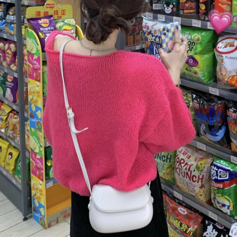 

Lantern Sleeve Pullovers Women Autumn Slash Neck Sexy Streetwear Slouchy Cropped Loose All-match Hot Ladies Cool Popular Stylish