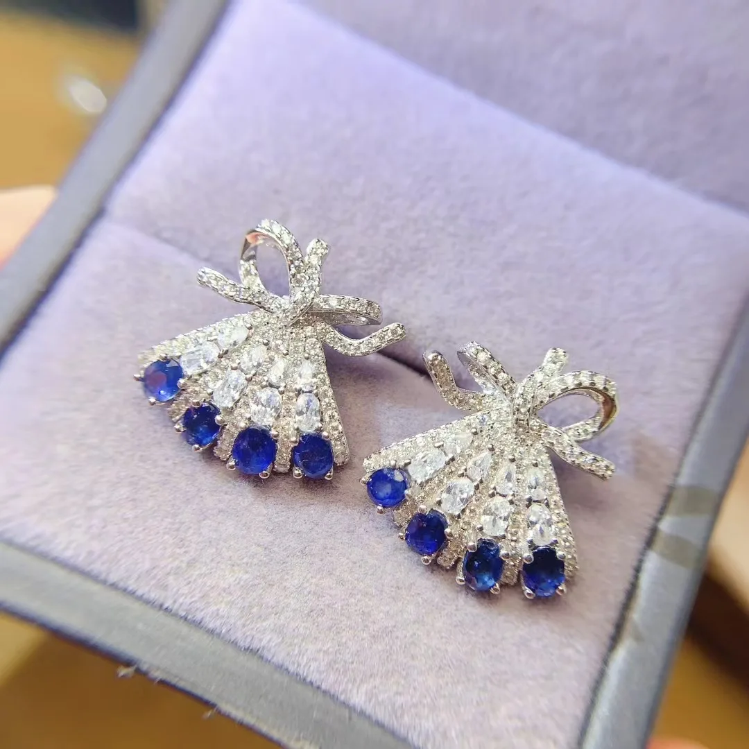 KJJEAXCMY High End Women's Earrings Natural Sapphire S925 Silver with Electroplating Boasting High Clarity Full Brilliance