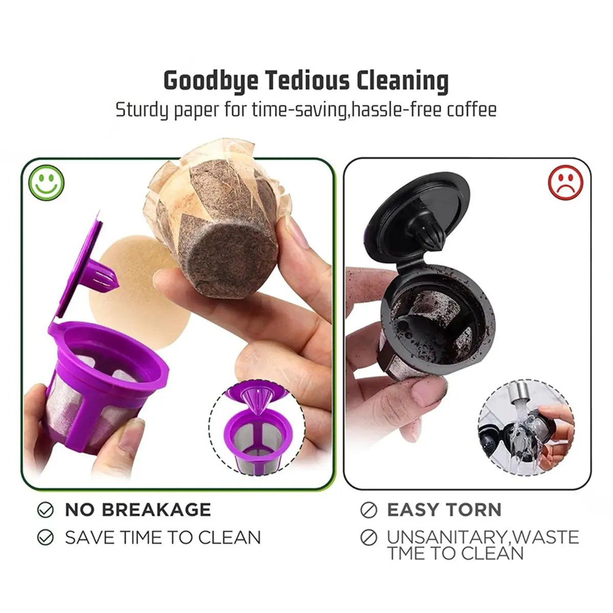 &A11I Reusable Keurg Cups & 100 Unbleached Keurg Coffee Pods Paper Filters with Lids,for Keurg 2.0&1.0 Coffee Maker