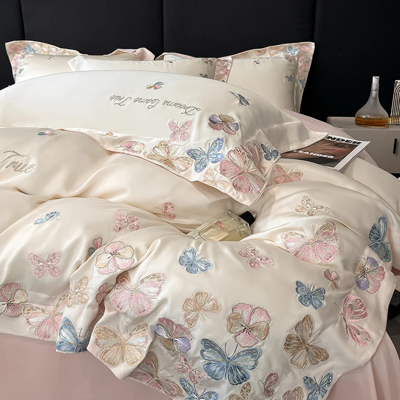 4pcs Class A Mother and Baby Grade Ice Silk Naked Sleeping Cool Plant Flower Duvet Cover 200x230 220x240 Bedding Summer