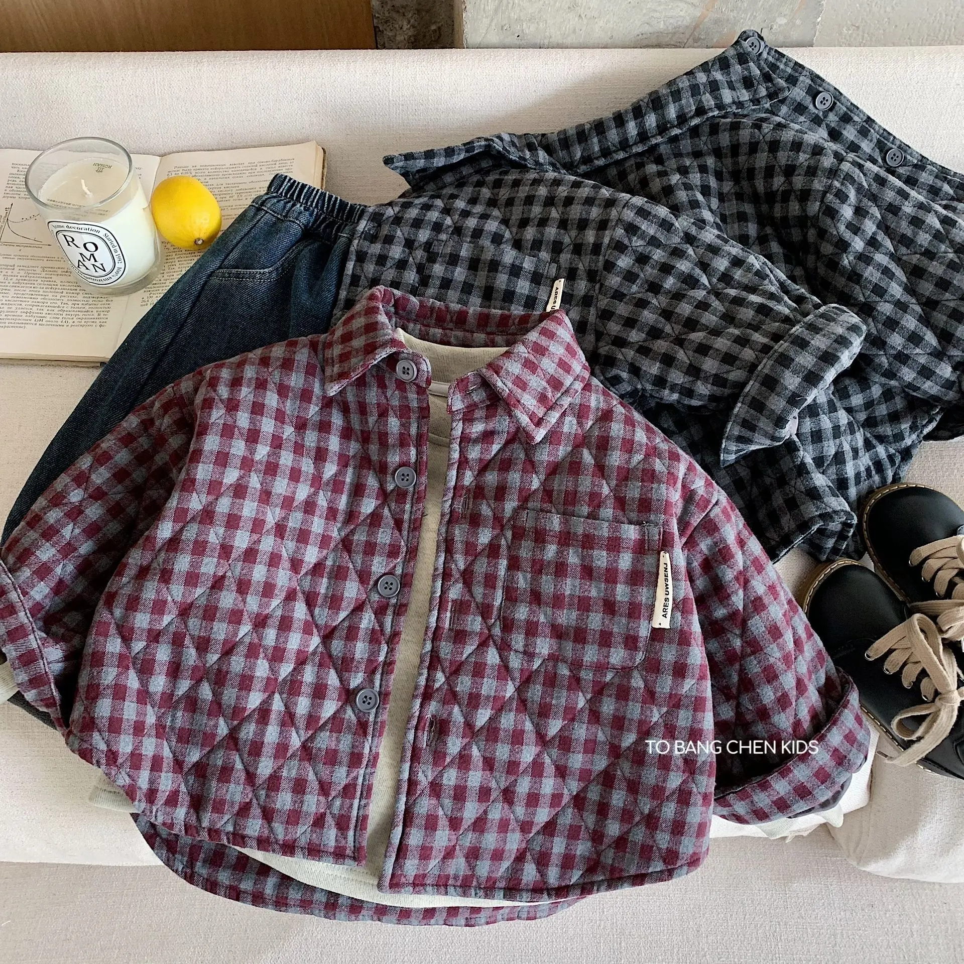 

UNITIM Kids Baby Boys Jacket Turn Down Collar Thicken Warm Toddler Boys Plaid Parkas New Winter Little Boys Outerwear Coat