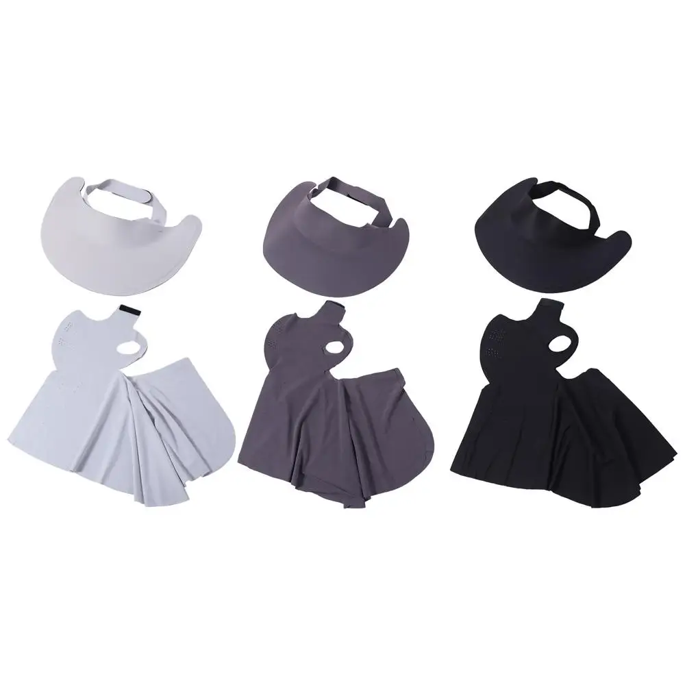 

UV Protection Sunscreen Face Cover Solid Color Visor Hat Ice Silk Mask Dustproof Wide Brimmed Hat UV Protection Veil Gardening