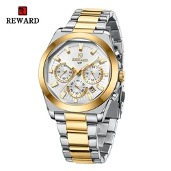 REWARD VIP New Quartz Watches for Men Business Wrist Watch Stainless Steel Strap Chronograph Luminous Waterproof Date Man Watch