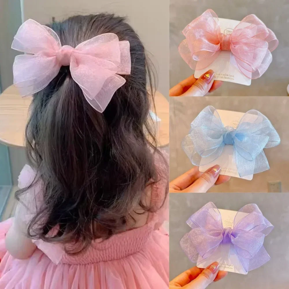 Neue Haarspangen mit Netzgaze-Schleife für Babys, Kopfschmuck, Haarklammern für den Hinterkopf, Feenprinzessin-Mädchen-Schleifenclips, süße Kinder-Haarspangen, Kopfbedeckung