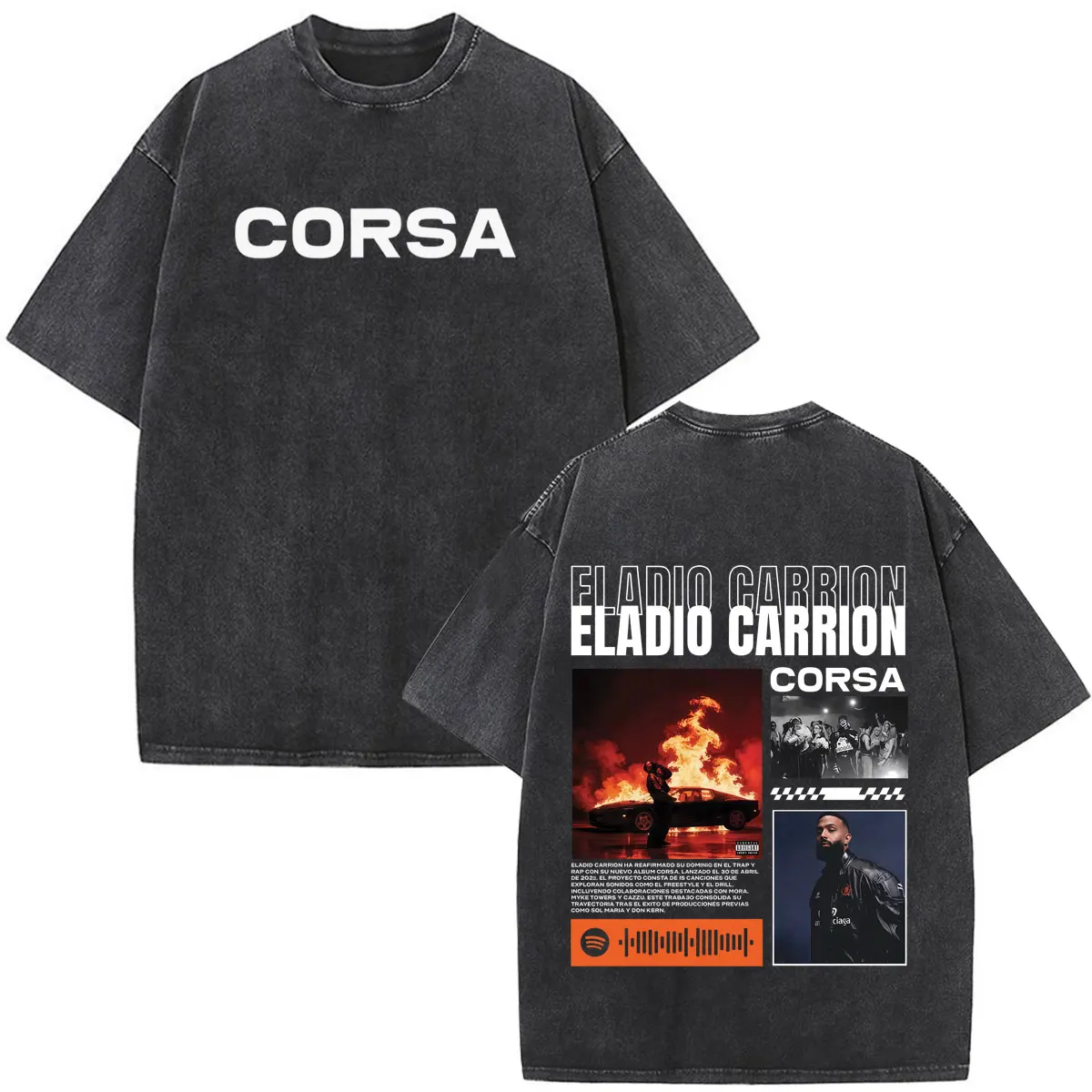 Rapper Eladio Carrión Corsa Album Tour 2026 Print Vintage Washed Tshirt Men Women Fashion Cotton Loose Casual T-shirts Fan Gifts