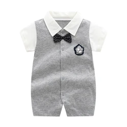 Pure cotton summer clothes for baby boy, gentleman, 0-1 years old, 100 days full moon dress, one piece