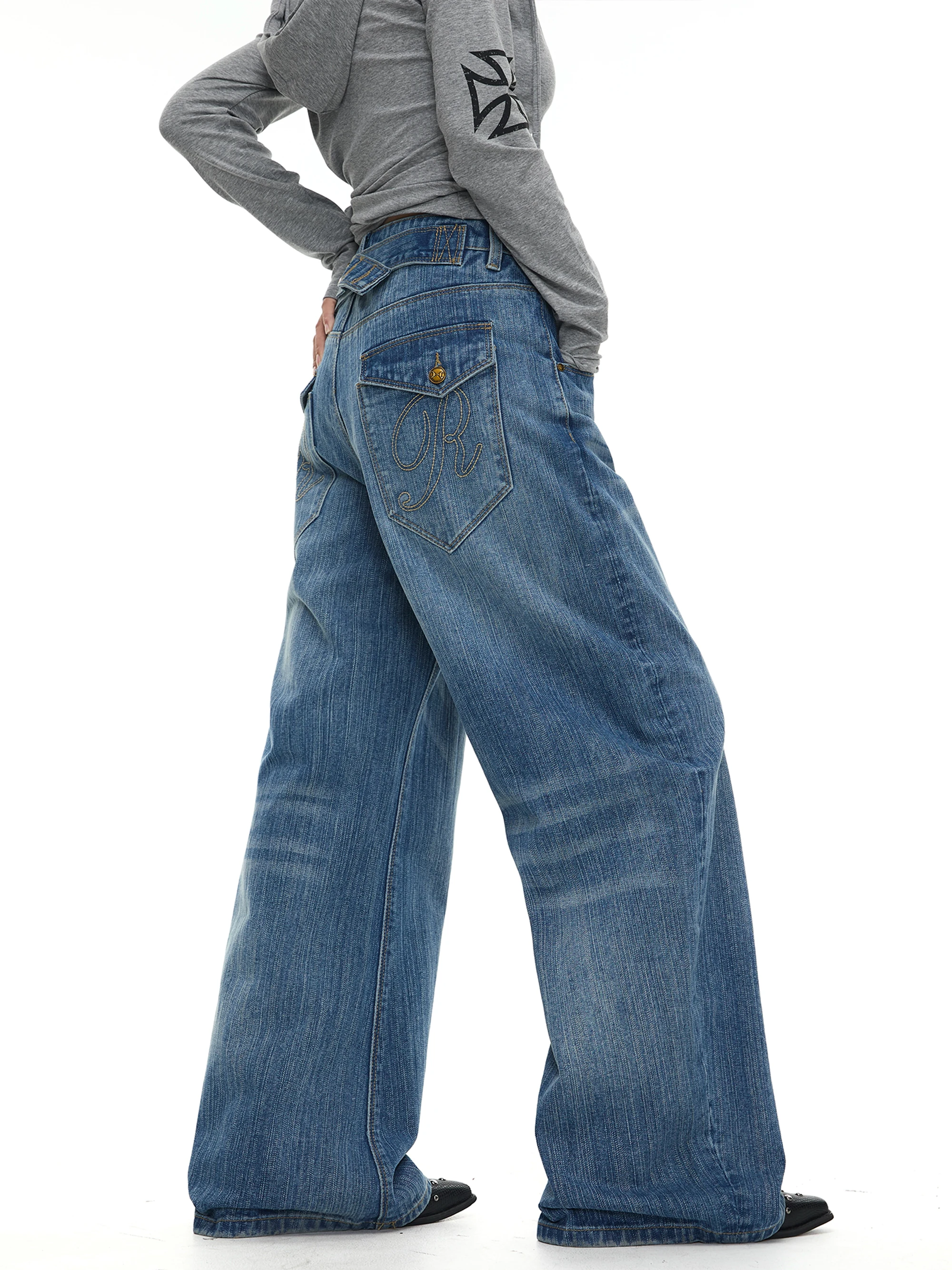 Retro American Style Bamboo Node Denim Pants Men Women Casual Washed Design Sense Flexible Long Trousers Trendy