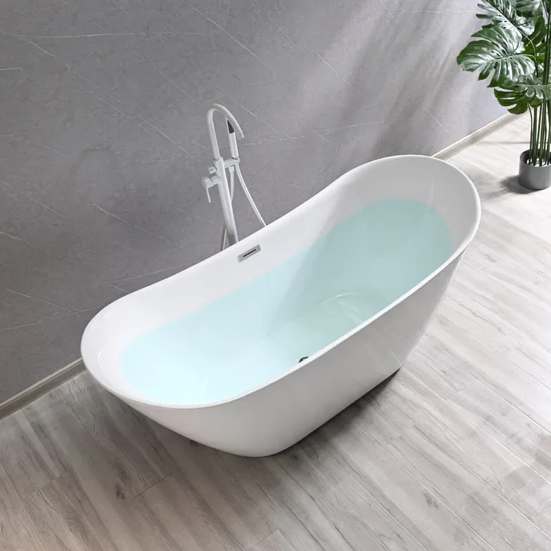 Bathroom Bathtub,Surface Acrylic Material Oval Long Round Free Standing Bath Tub Bathroom Modern Freestanding Drainer