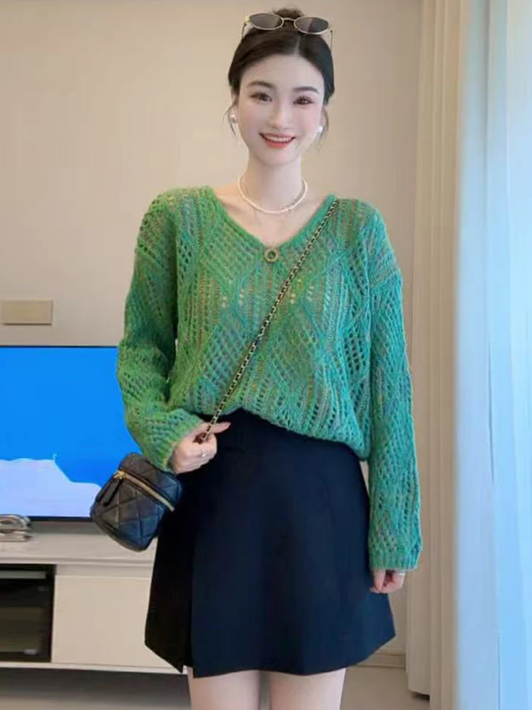 

Ele Casual Versatile Women's Knitwear Hollow out Long Sve Spring 2026 Korean Sle Faionable Breathable Comfortable