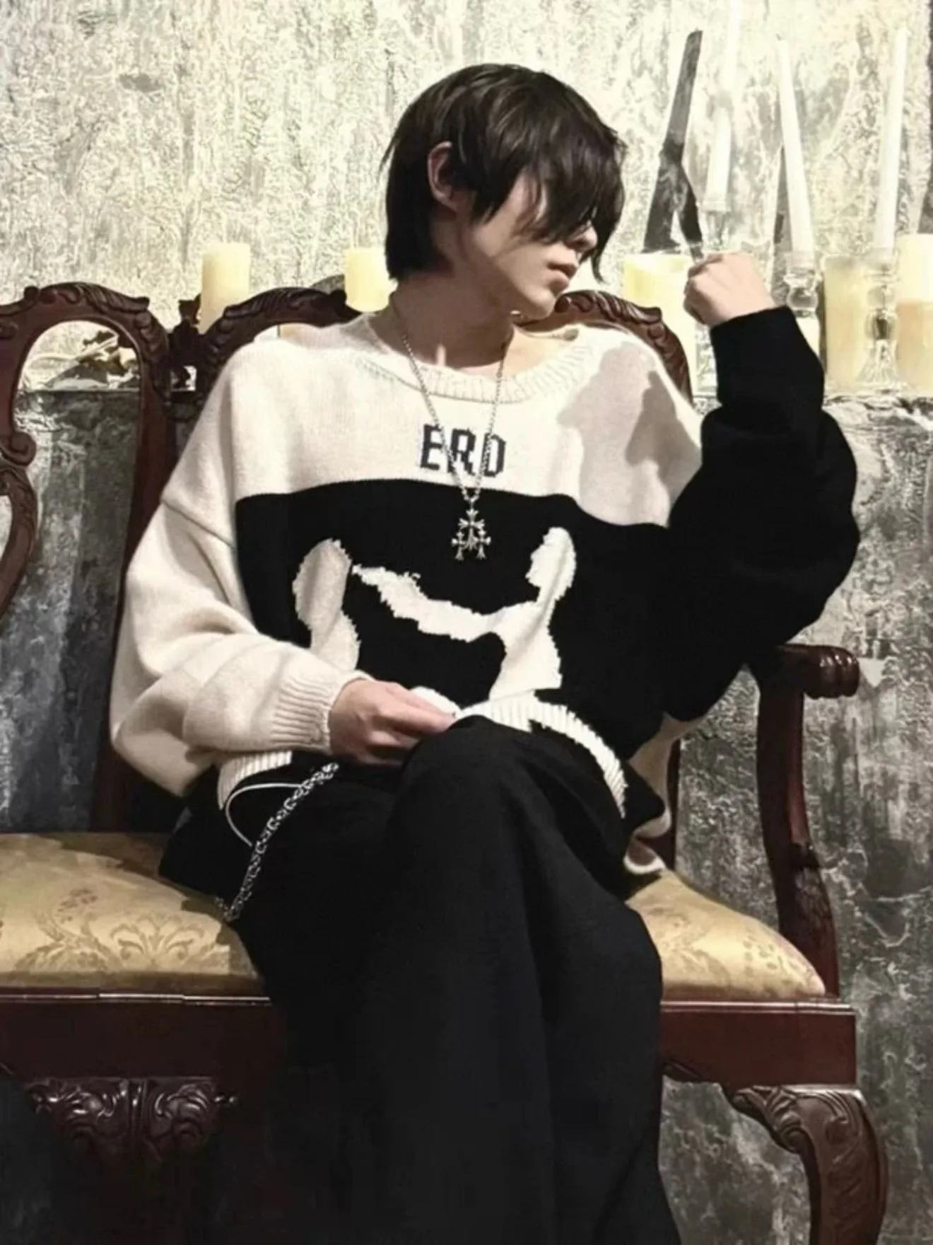 

Depred Rich Second Generation Retro Bla And White Portrait No Man's Land Wool Camere Sweater Destroys Men's Knitted irt