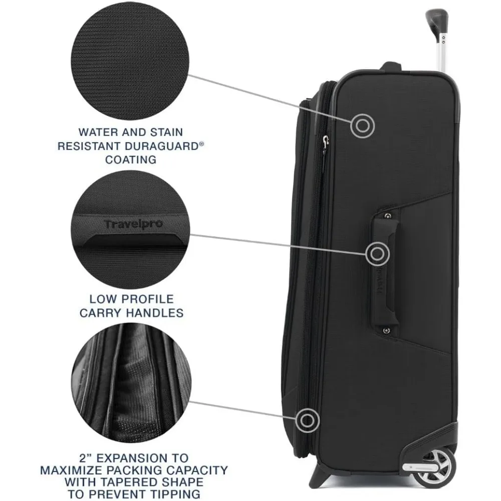 Equipaje vertical ligero y extensible de 2 ruedas, maleta unisex, negro, tamaño mediano, ideal para viajes