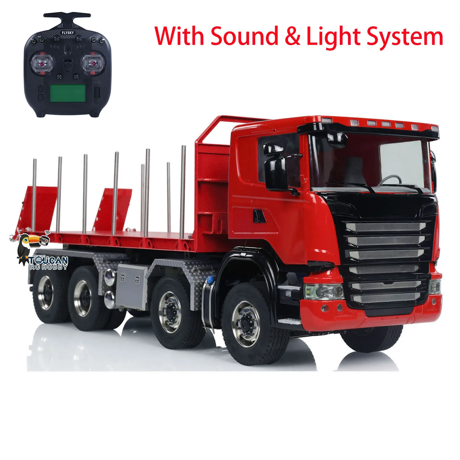 8x8 1/14 RC Hydraulic Flatbed Truck Timber Full Dump Car Roll On Off Dumper Model 3-speed Differential Lock Axle Light Sound Set