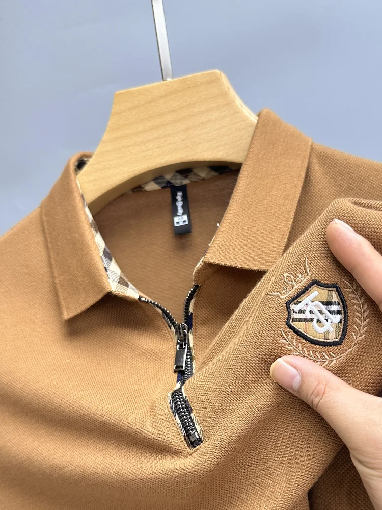 100% Cotton Summer New Lapel Casual Solid Color High Quality Men's Fashion Polo Shirt Shield Embroidery