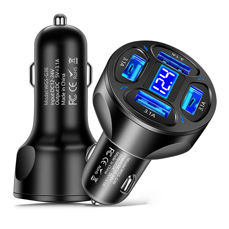4-Port USB Car Charger with LED Voltage Display Smart Chip Multi-Protection Fireproof ABS Shell Adapter For iPhone For Samsung - view 6