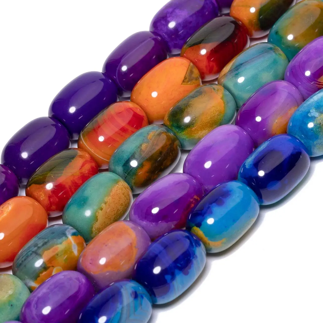 

13x18mm Multicolor Agate Drum Beads Painting Cylindrical Decorative Stone Beads for DIY Bracelet Art Style Jewelry Accessories