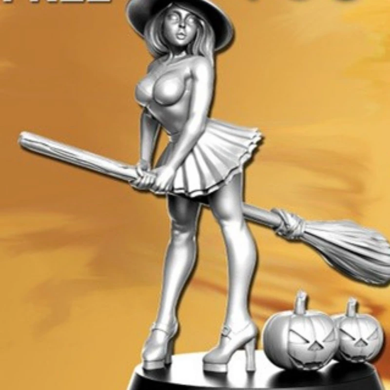 1/24 Scale Witch Riding A Broom Miniatures GK Scene Resin Figure Assemble Model Kit Unassembled and Unpainted Statuettes Toys