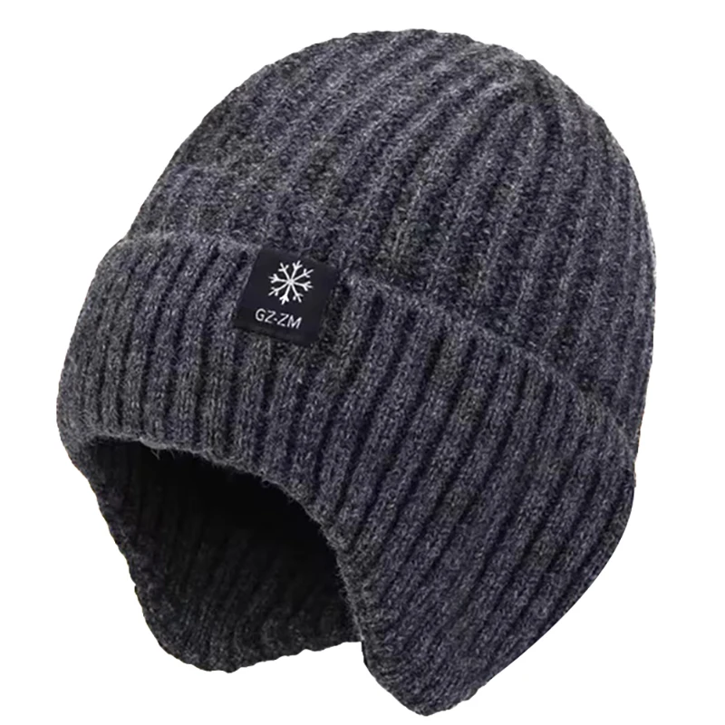 Men's Winter Warm Ear Protection with Snowflake label Knit Cap Sofe Beanies for Middle aged and elderly men