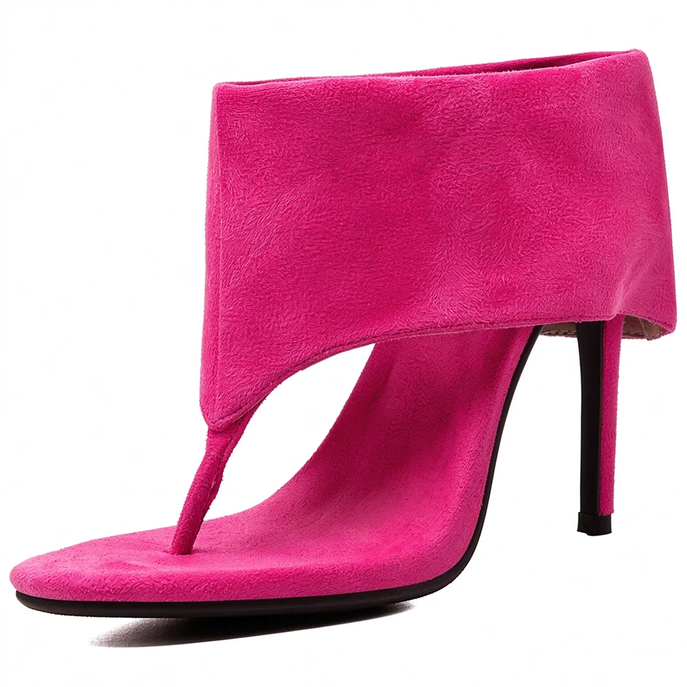 Women Suede Thong High Heel Sandals Round Toe Cutout Ankle Wrap Stiletto Heels Fashion Ladies Summer Party Dress Shoes