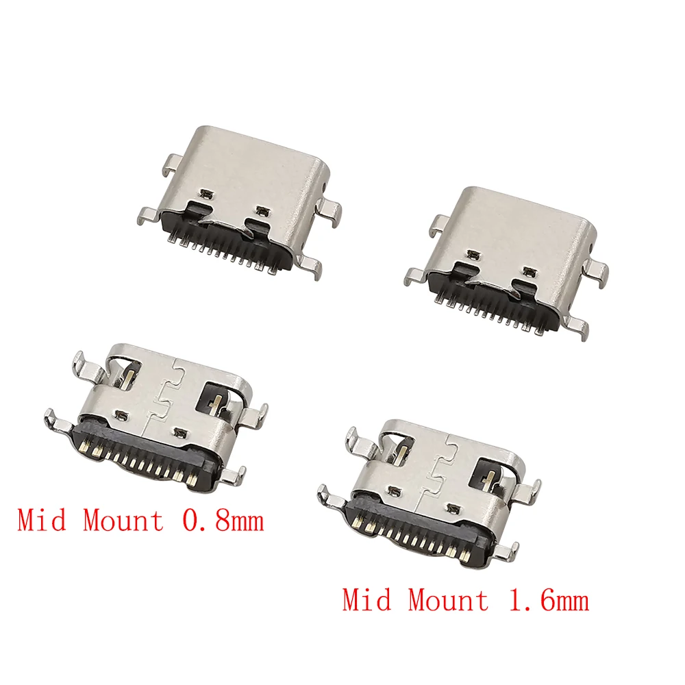 10/20/50Pcs 16 Pin USB 3.1 Type C Connector Horizontal Mid Mount 0.8mm 1.6mm Female Through Board DIY Type-C Charger Adapter