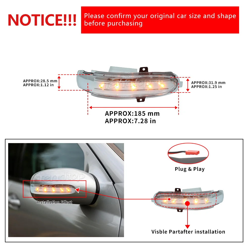 1/2Pcs No Error Amber LED Turn Signal Light Rearview Mirror Lamp For Mercedes Benz C Class  W203 S203 CL203 C30 C32 C55