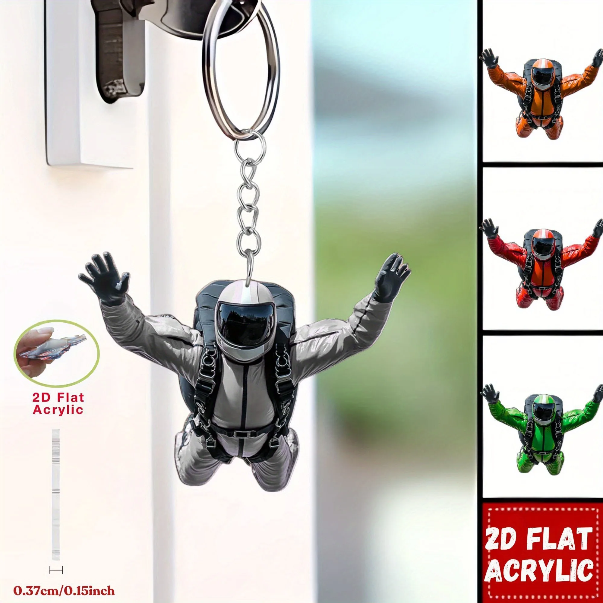 2D Sky Diving Keychain Skydiver Flat Acrylic Ornament Jumping Extreme Hanging Decoration for Car Bags Festive Party Gift