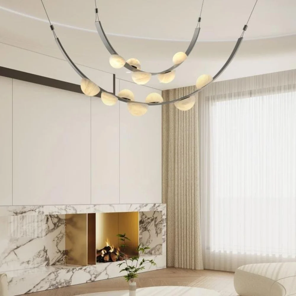 Modern Minimalist Spanish Natural Marble Pendant Lamp Living Room Designer Creation Restaurant Bedroom Hotel Alabaster Lighting