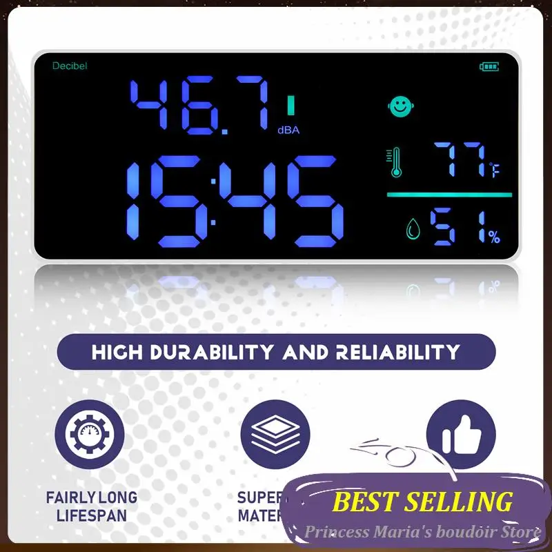 

AB30-Wall Hanging Sound Level Meter Noise Meter 30-130DB Range 8.6 Inch Large LED Display Noise Time Temperature