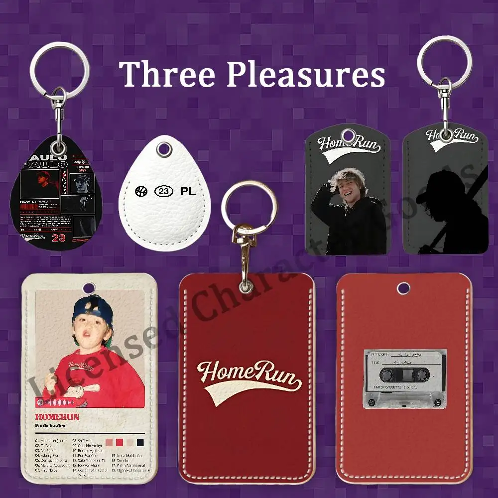 P-Paulo L-Londra HOMERUN Rectangle Card Case Keychain Access Card Bag Key Tag Ring Leather Card