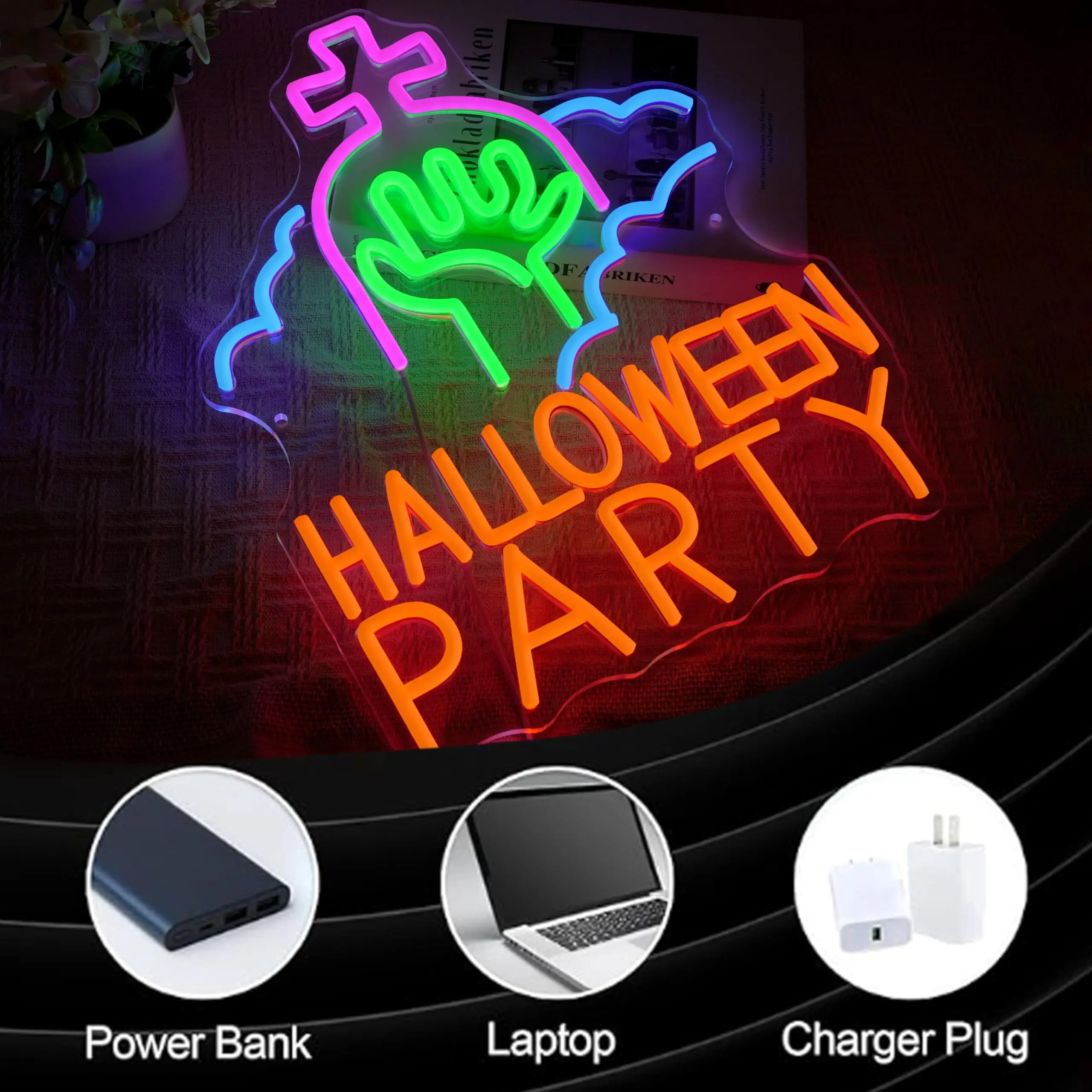 هالوين القوطية علامة مميزة النيون USB بالطاقة تضيء تسجيل جدار ديكور لجميع القديسين حفلة غرفة نوم بار رجل الكهف بيت مخيف