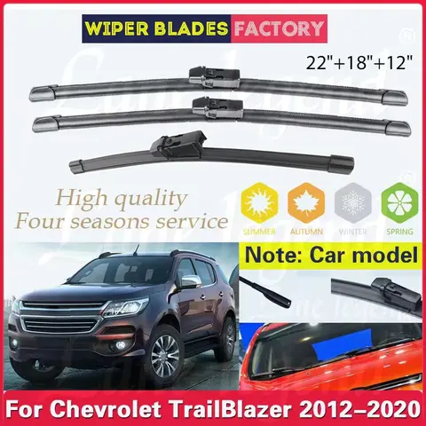 Chevrolet TrailBlazer MK2 2012 - 2020 자동차 와이퍼, 전면 및 후면 와이퍼 블레이드 세트, 앞 유리 창, 22 인치 + 18 인치 + 12 인치