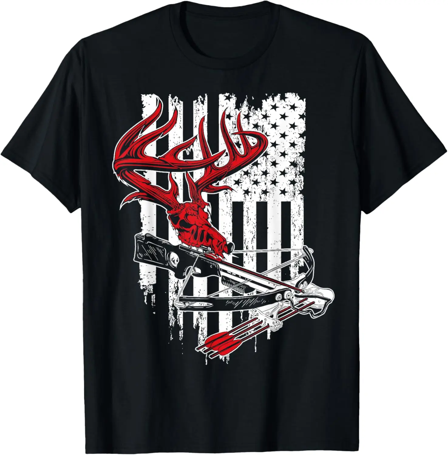 

American Flag Archery Bow Hunting - Deer Skull Crossbow T-Shirt
