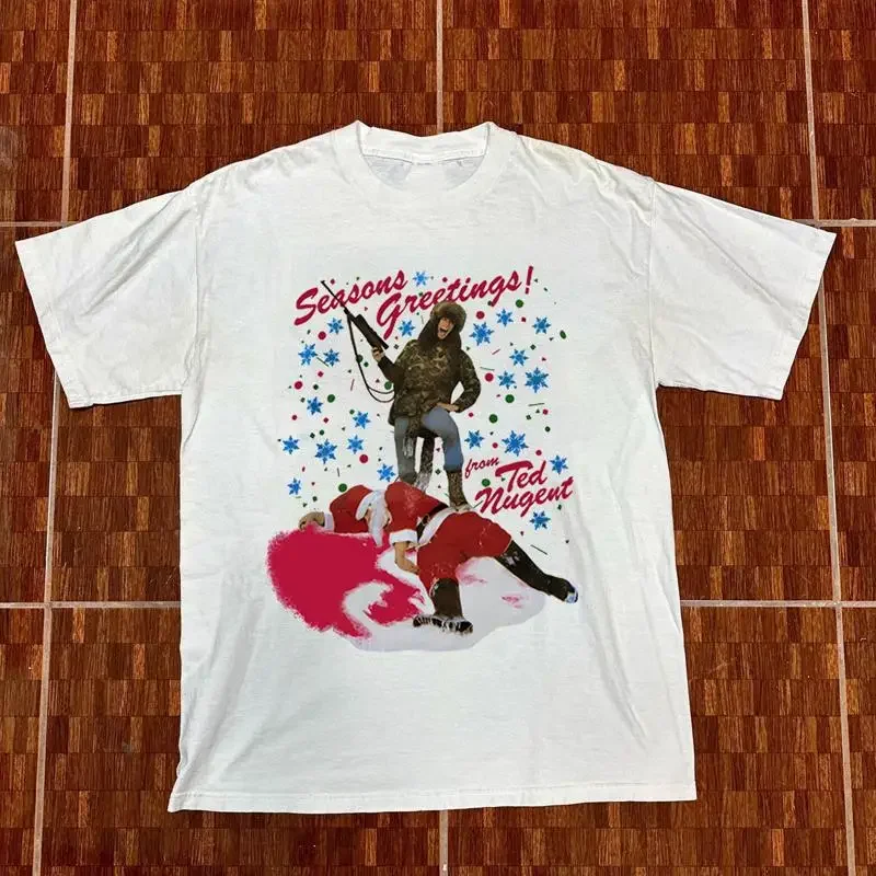 Ted Nugent Killed Santa Seasons Greetings White T Shirt AL176