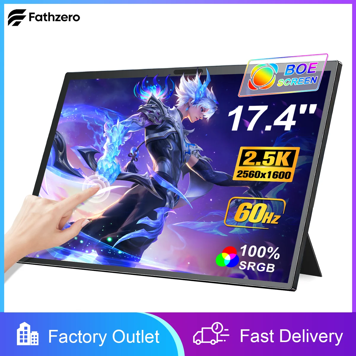 Monitor Portátil Touchscreen de 17.4 polegadas 2.5K 1600P com Porta HDMI e Tipo-C para PC, TV, PS3, PS4, PS5, Laptop, Dispositivos Móveis, Tela IPS para Jogos e Expansão de Display