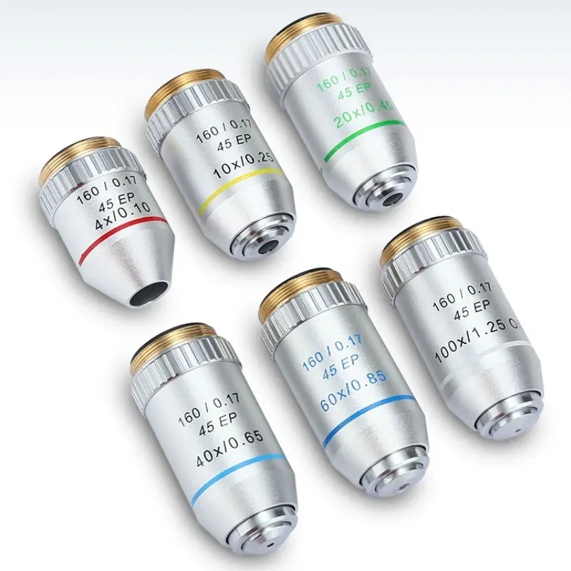 1PCS HD Semi Plan Achromatic Microscope Objective Lens 4X 10X 40X 60X 100X 160/0.17 Accesorio Tools