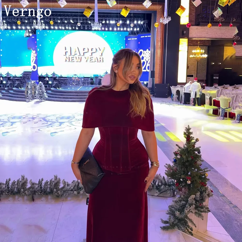 

Verngo бордовое бархатное платье для выпускного вечера с круглым вырезом и короткими рукавами, платье русалки для торжественных случаев, элегантное вечернее платье по индивидуальному заказу
