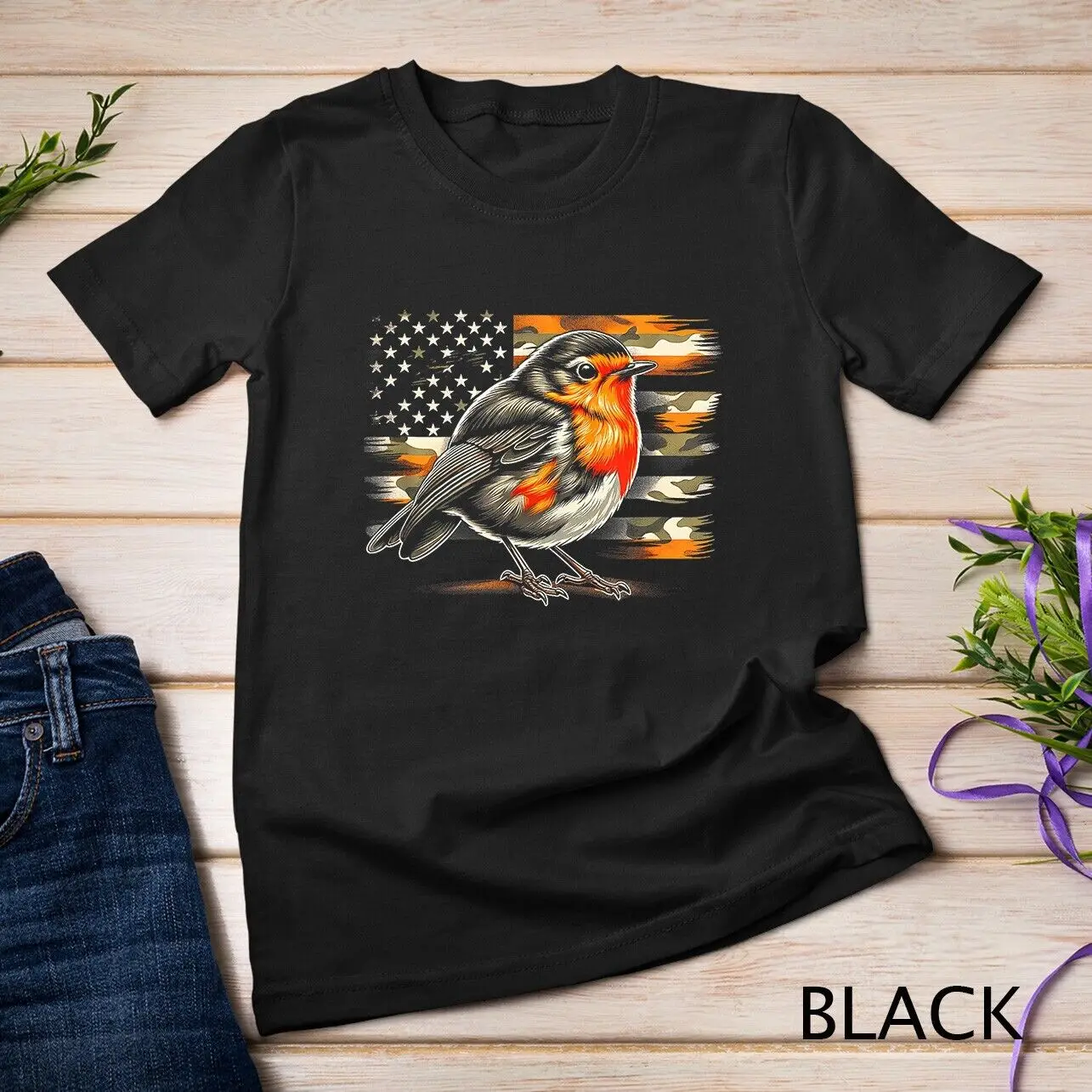 

American Robin Vector USA Flag T-Shirt Unisex T-shirt