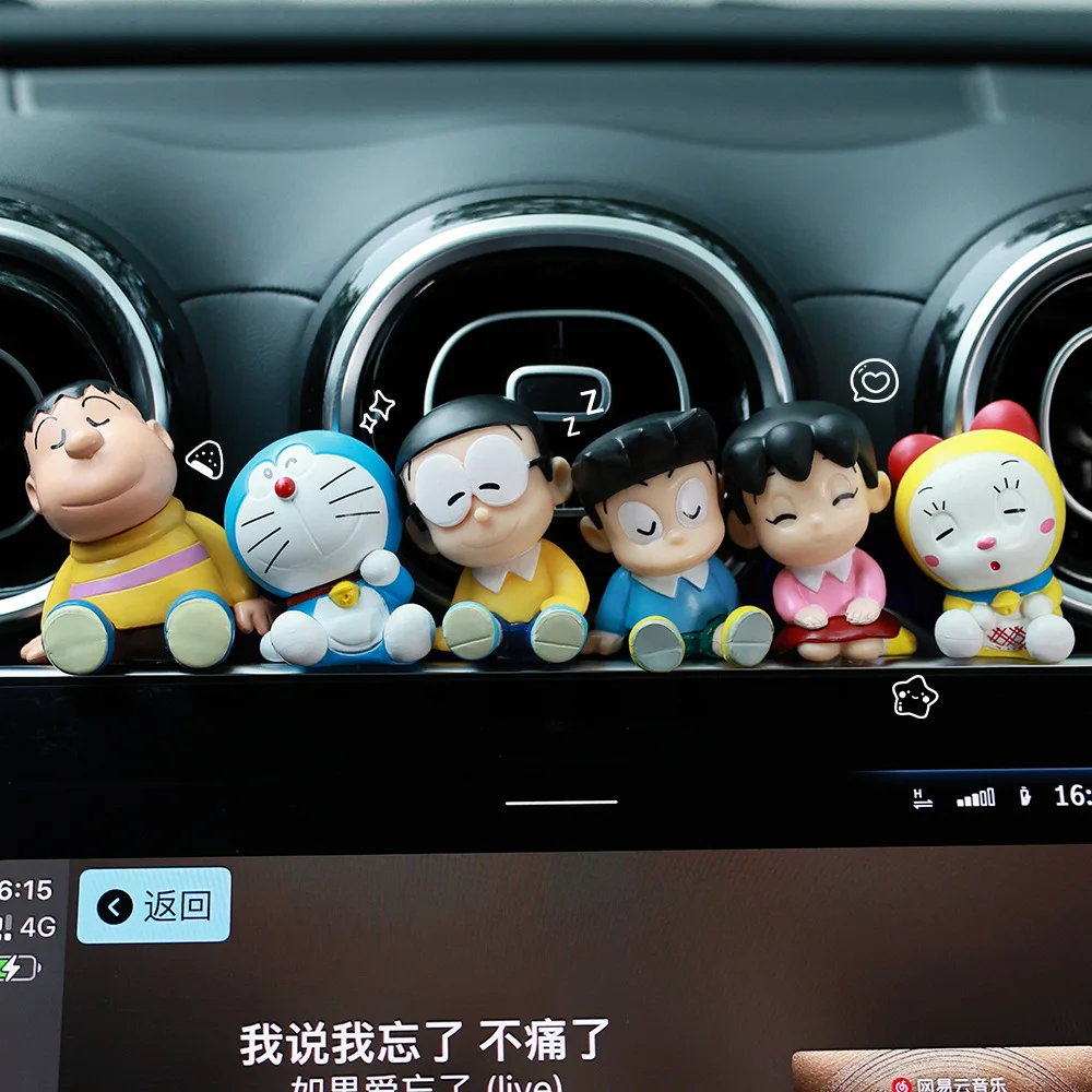 Anime Doraemon Q Versão Mini Action Figure, PVC Modelo Estátua, Anime Brinquedos, Enfeites de Carro, Desk Decor, Presentes Boneca, Em Caixa, 6Pcs por Conjunto