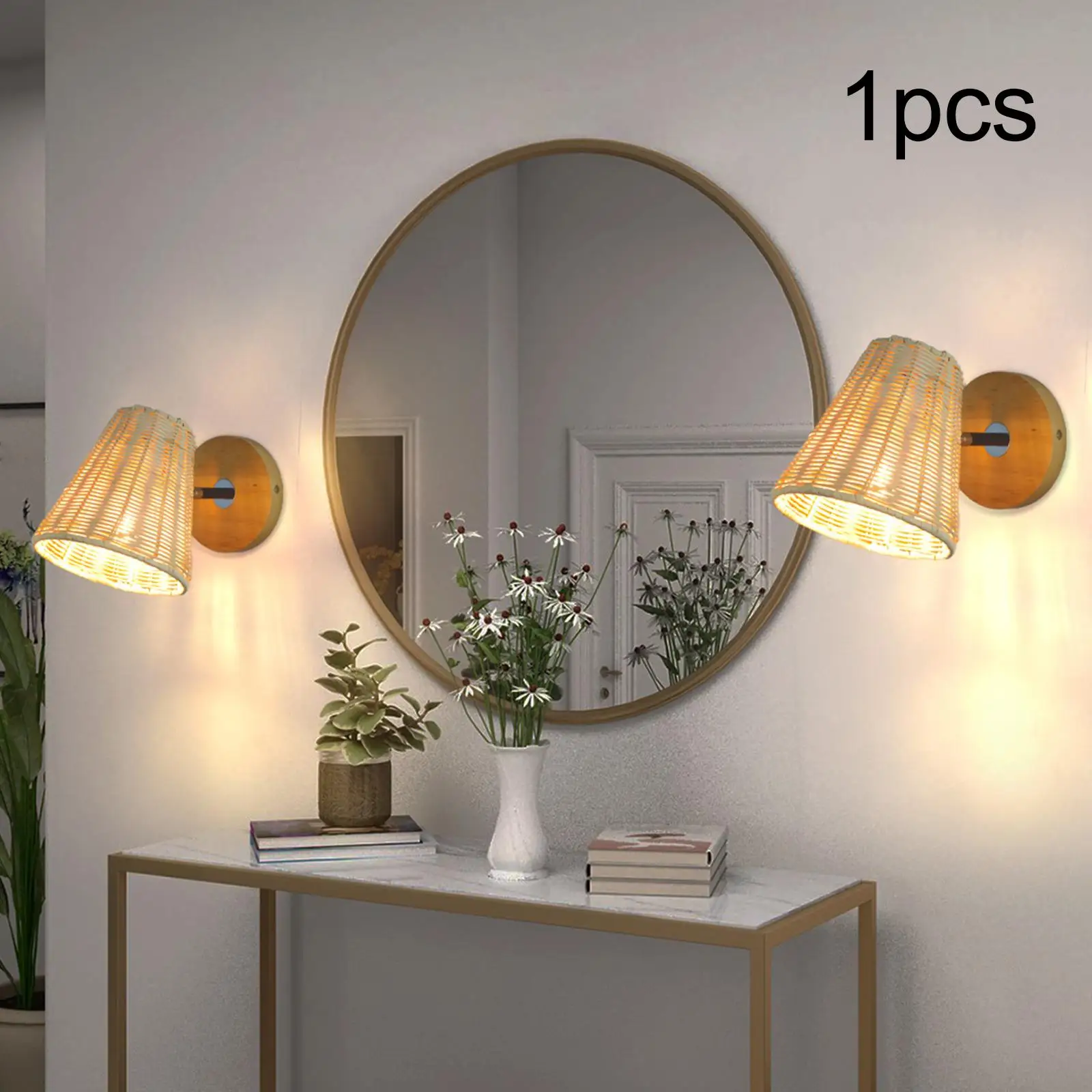 Rattan Wall Sconce Wall Mounted Decorative Bohemian Lighting Angle Adjustable Bedside Lamp for Porch Corridor Aisle Bathroom