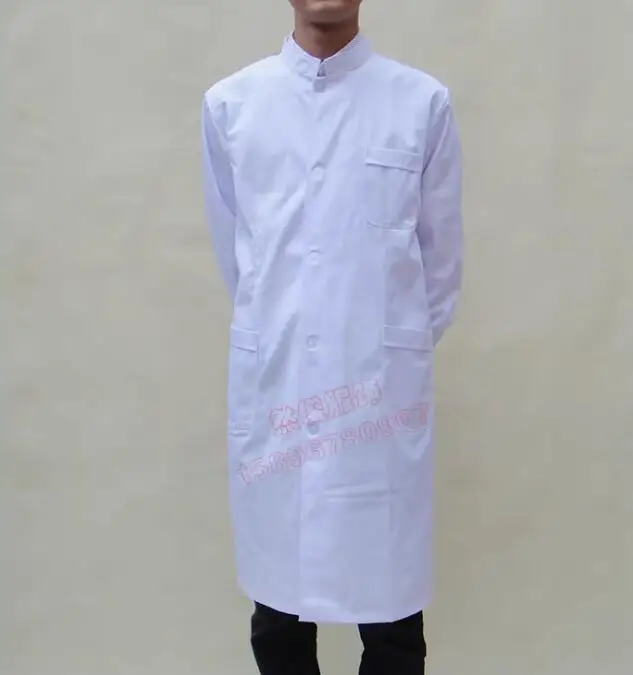 

Chinese Style Collar White Lab Gown Men Doctor Hospital Work Coat Dentistry