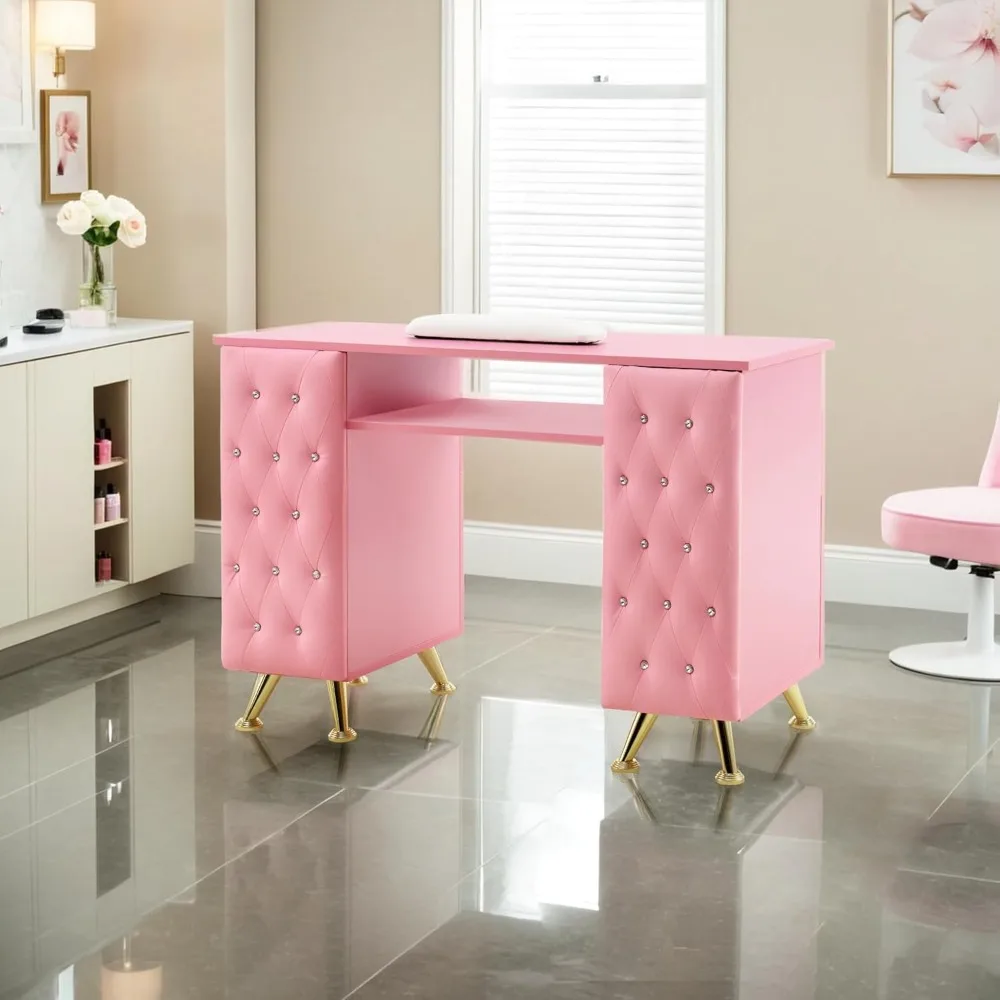 Manicure Table with Drawers, Acetone Resistant Nail Desk, Spa Salon Storage Equipment