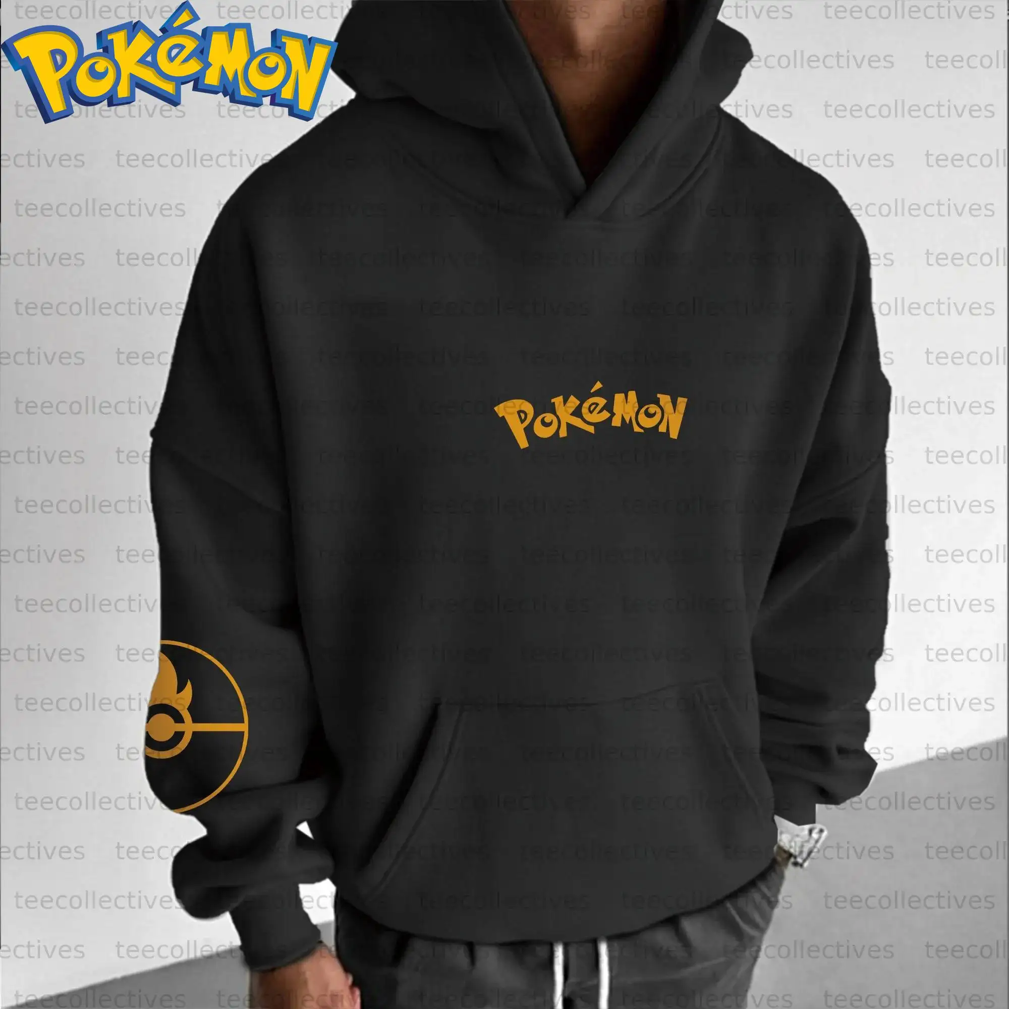 Pokemon anime pikachu algodão hoodie cor preta personagem impressão com aura elétrica efeito relâmpago padrão casual streetwear