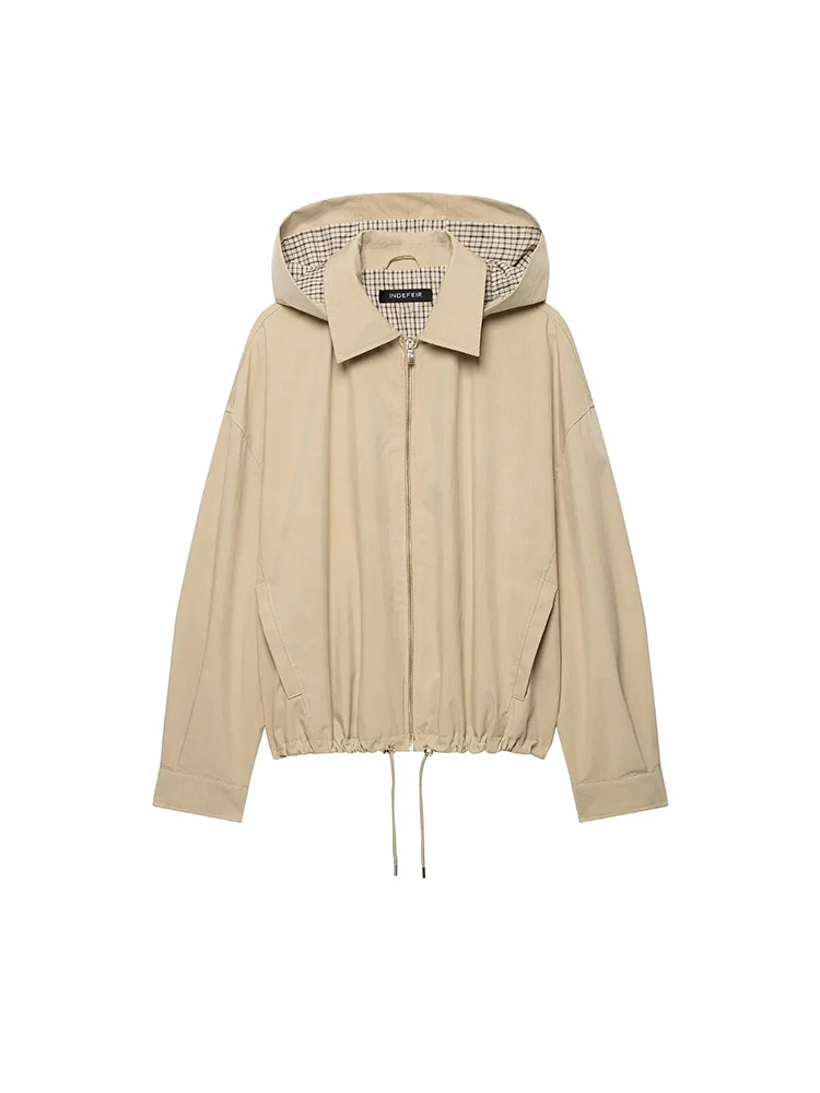 Women Casual Hooded Jacket for Women Solid Color Lapel Zipper Outer Coats Autumn New Ladies Loose Fit Long Sleeve Jacket
