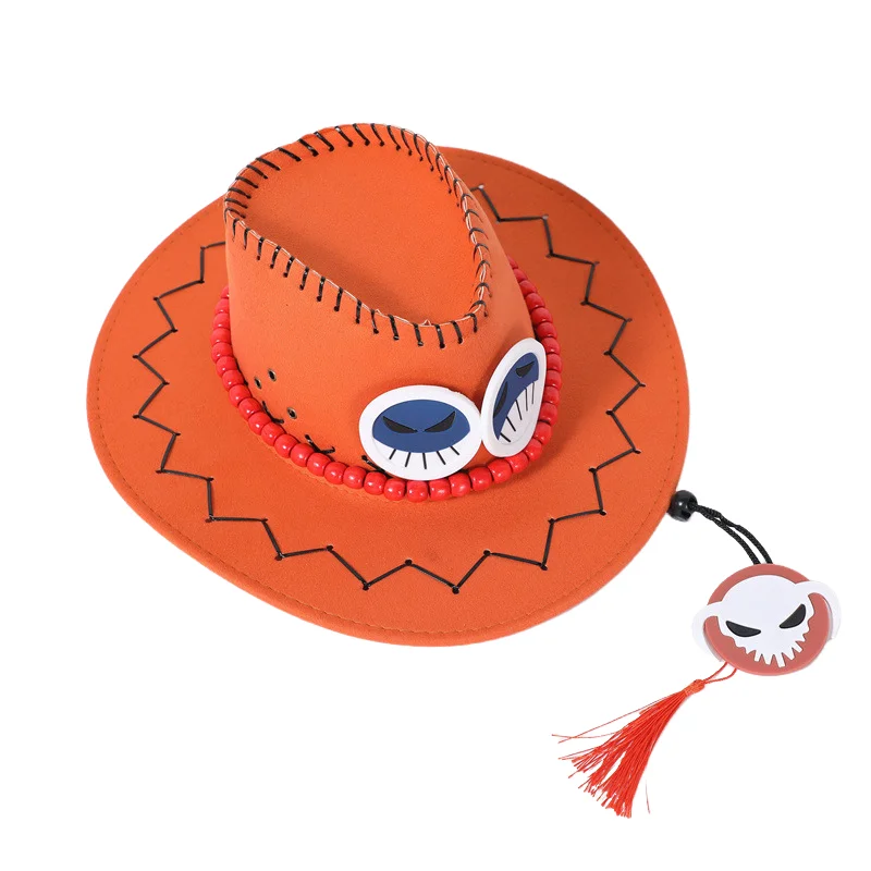 Unisex Luffy Ace Orange Cowboy Cap Anime Ace Cosplay Hüte für Kinder Erwachsene Halloween Karneval Cosplay Zubehör