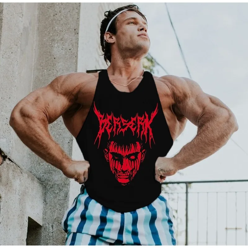 Men's Berserk Graphic Stringer Vest - Gym Fitness Racerback Tank Top, Breathable, Stylish Comfortable for Bodybuilding & Workout