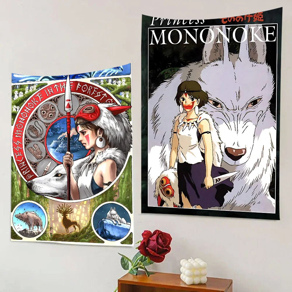Fondo de dibujos animados P-Princess m-mononoke, cartel de tela, pancarta para decoración de fiesta de año nuevo, accesorios para fotos, suministros de fondo