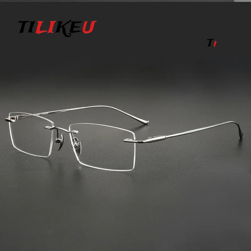2026 Men's Business Pure Titanium Rimless Eyeglasses Ultralight Simple Spring Hinge Fashion Square Prescription Optical Frame