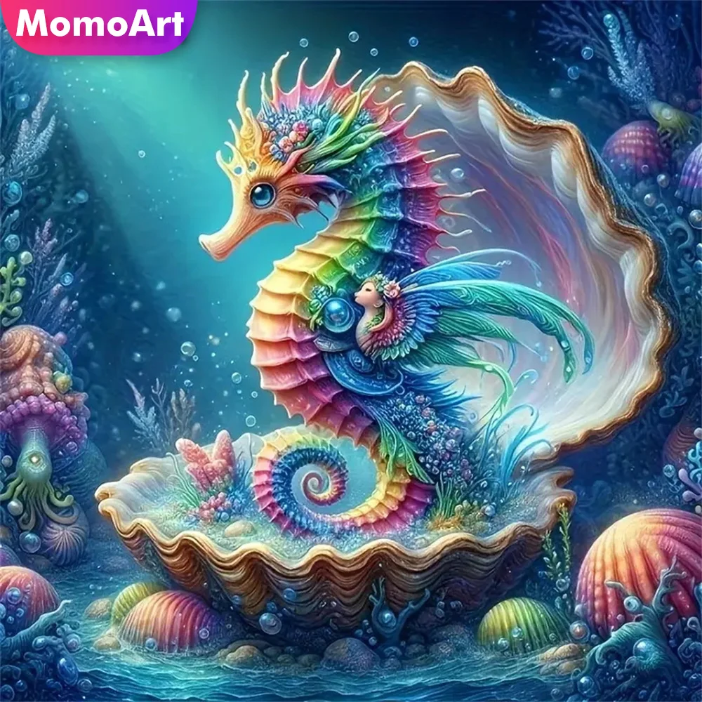 Momoart Neue Ankunft Diamant Stickerei Seepferdchen Tier Mosaik Shell Bild Strass Diamant Malerei DIY Wand Dekoration