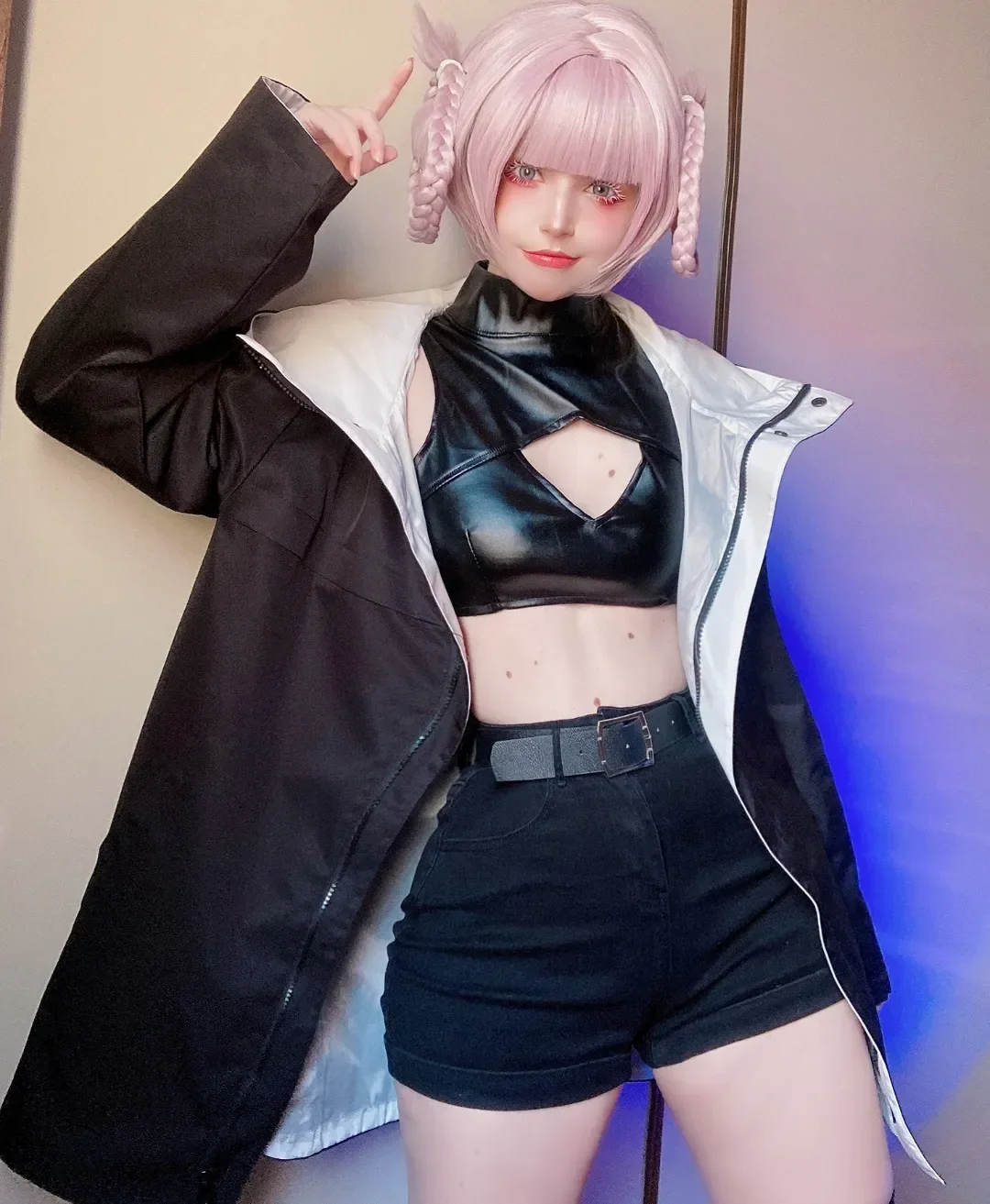 Cosplay Call of The Night Anime Cosplay Costume Nazuna Nanakusa Vampire Black Coat Cloak Vest Wig Light Pink Braid Hair Hallowee - view 2