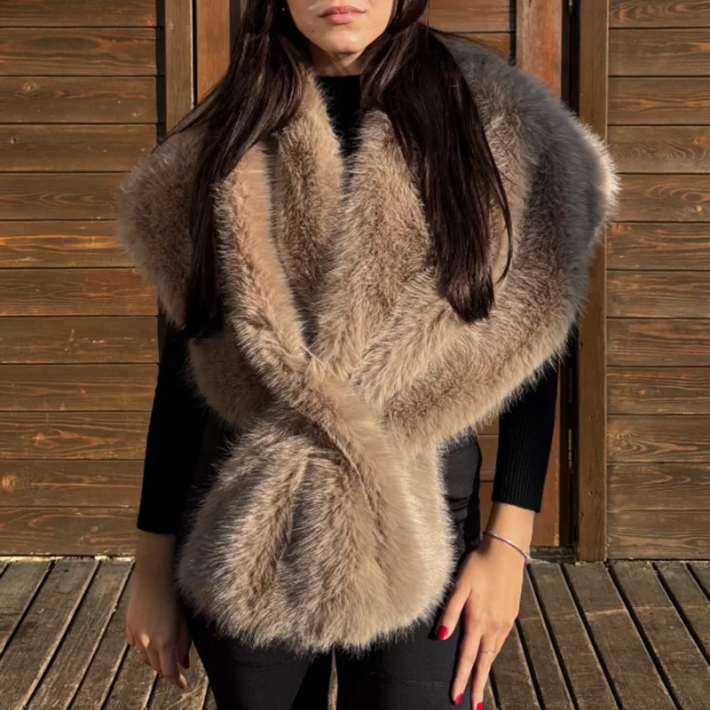 Women's Long Fluffy Faux Fur Scarf Plush Thick Warm Winter Neck Warmer Solid Color Elegant Luxe Chic Trendy Outerwear