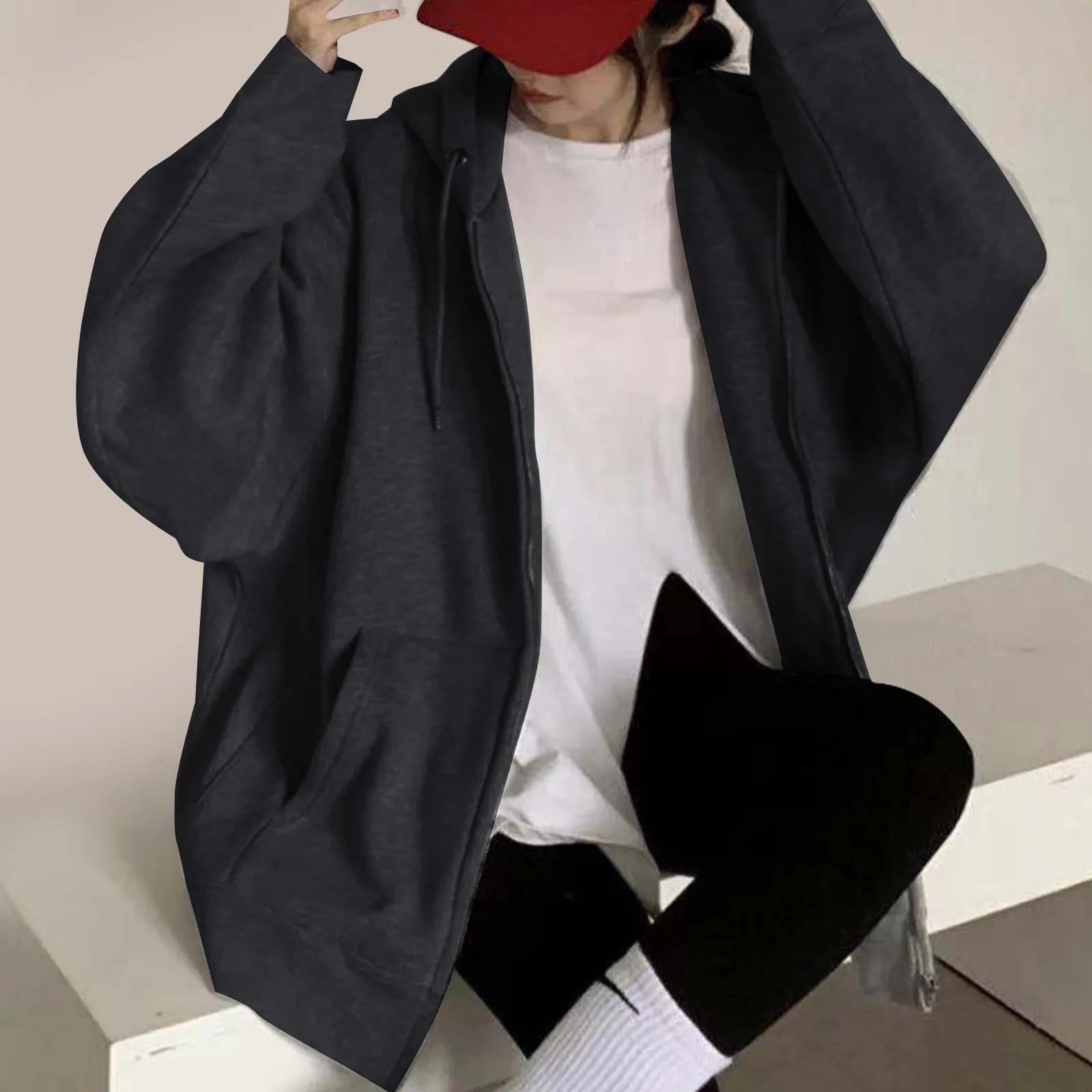 Sudaderas góticas con capucha y cremallera para mujer, chaqueta Retro Harajuku de Hip Hop, sudaderas holgadas de gran tamaño Y2k